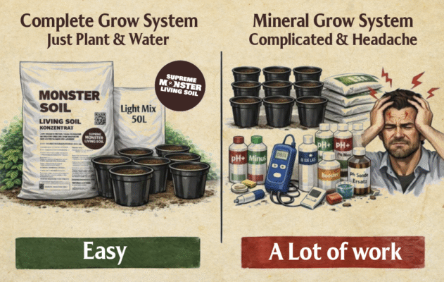 Monster Soil complete grow system compared with a mineral grow system